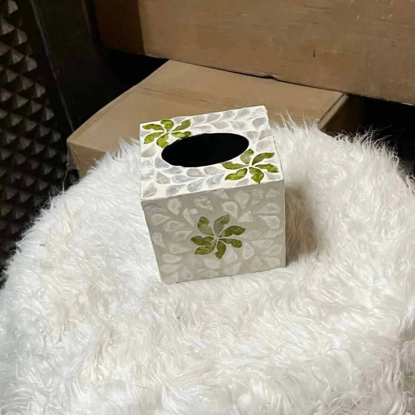 Handmade Mother of Pearl Tissue Box Cover – Decorative Square Tissue Holder