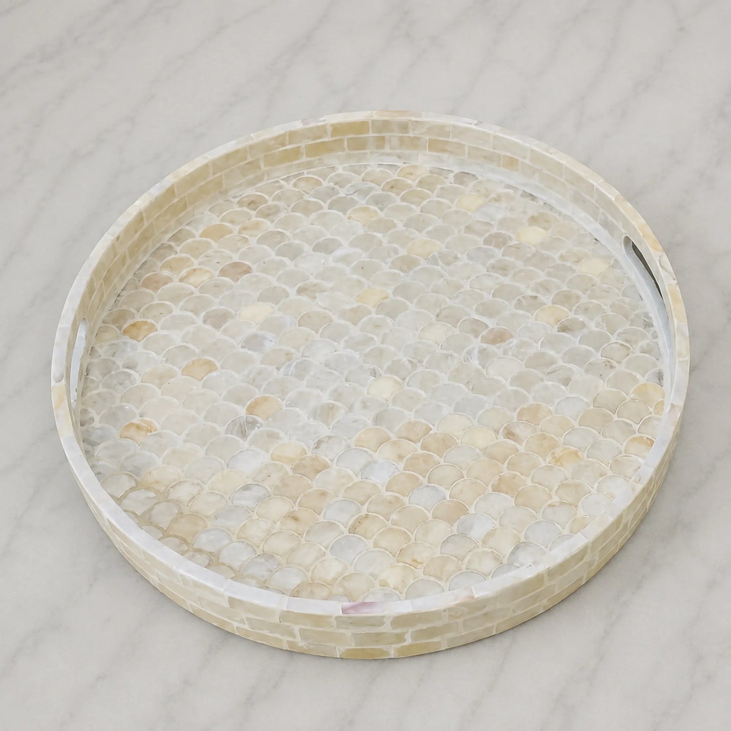 Mother of Pearl Round Tray – Handmade Fish Scale Shell Decorative Tray