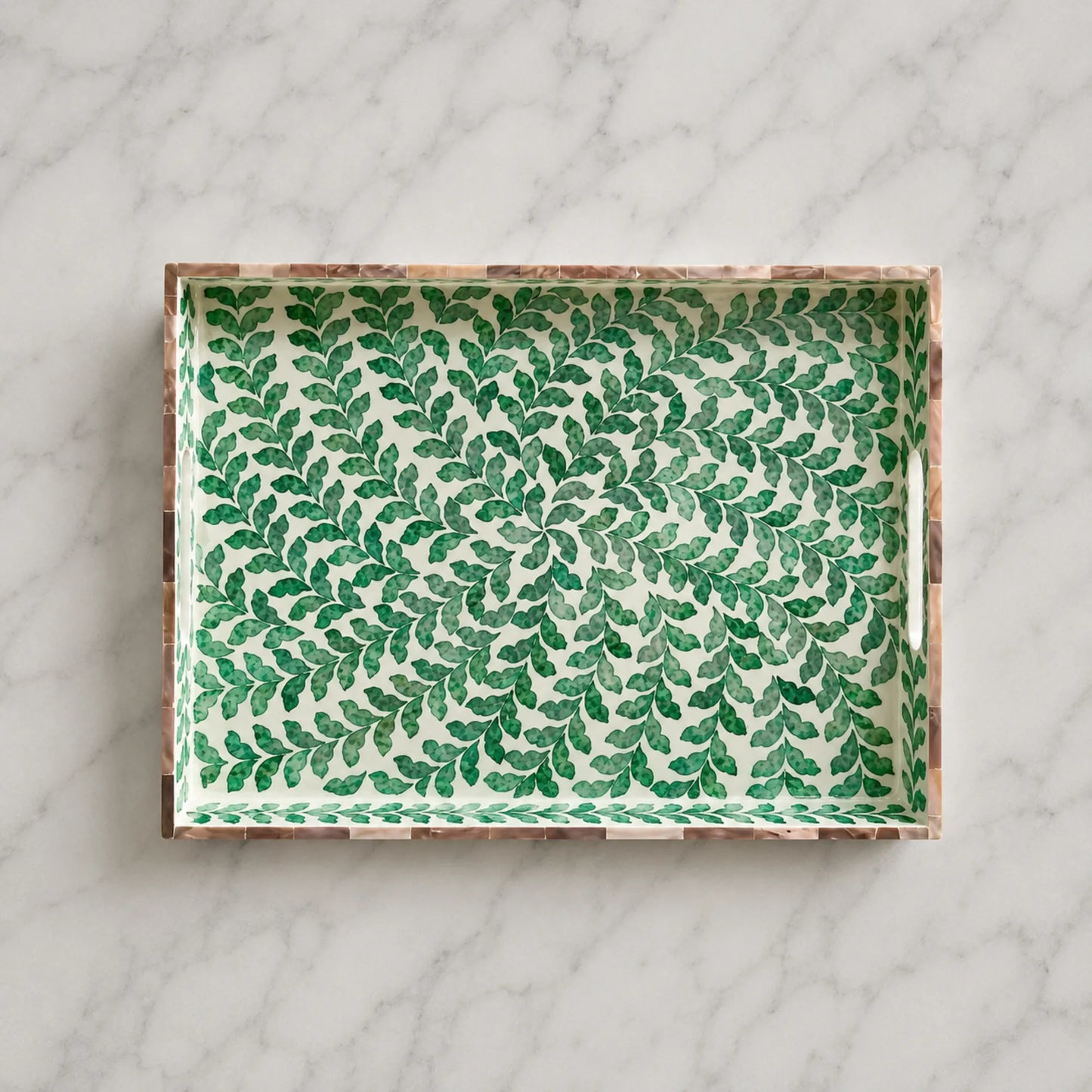 Green Botanical Mother of Pearl Rectangle Tray – Handmade Decorative Serving Tray