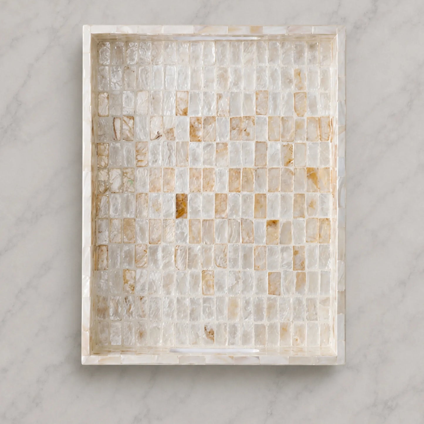 Handmade Mother of Pearl Mosaic Rectangle Tray – Elegant Coastal Home Decor