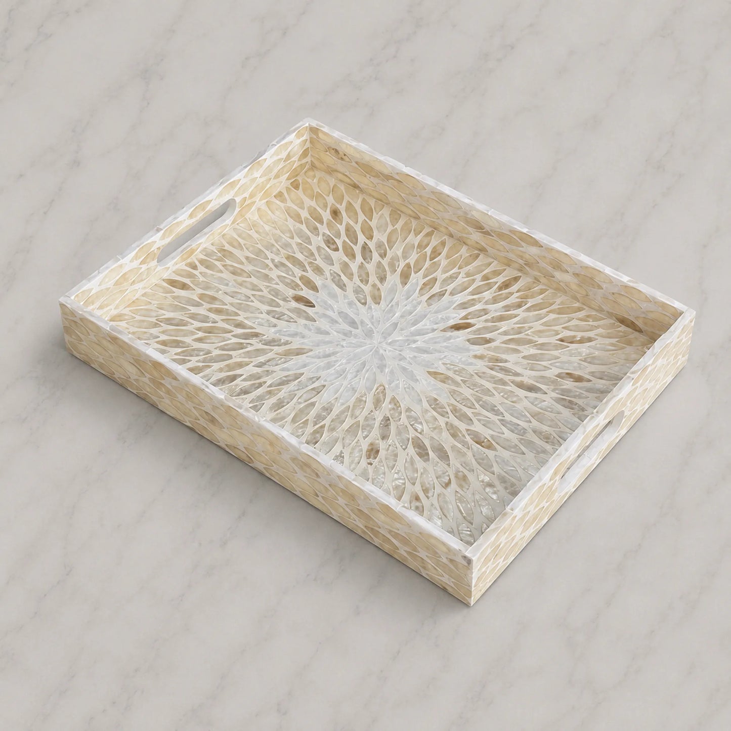 Mother of Pearl Rectangle Tray – Handmade Decorative Serving Tray for Coffee Table & Home Decor