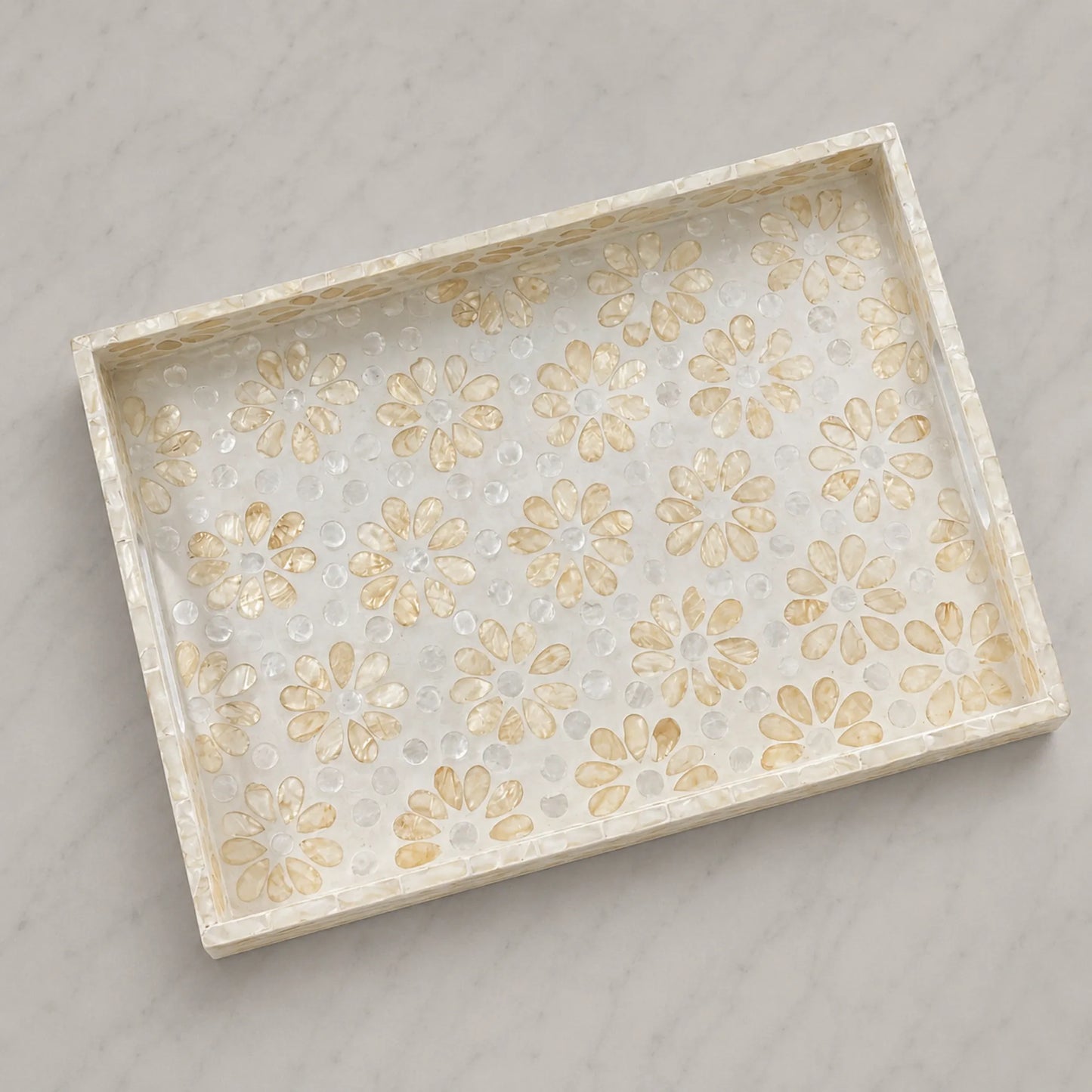 Mother of Pearl Rectangle Tray – Handmade Floral Decorative Serving Tray