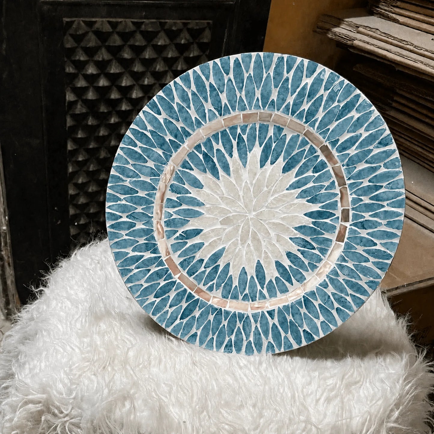 Blue Mother of Pearl Decorative Plate – Handmade Coastal Wall & Table Accent