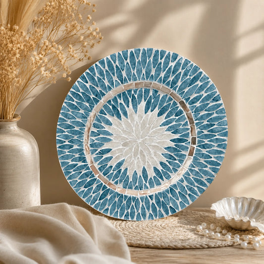 Blue Mother of Pearl Decorative Plate – Handmade Shell Inlay Decor