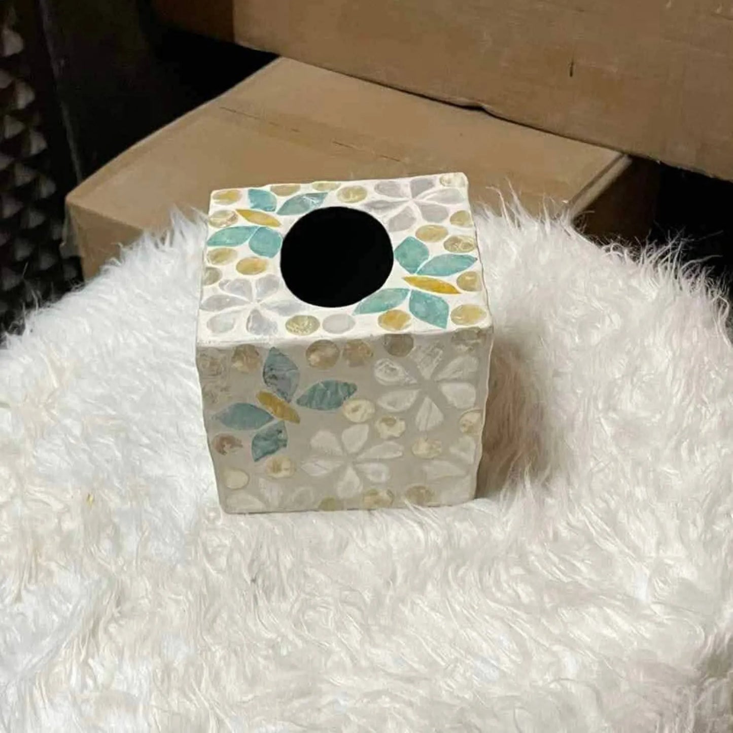 Mosaic Mother of Pearl Tissue Box Cover – Handmade Decorative Square Holder
