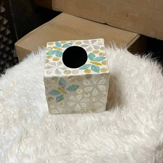 Mosaic Mother of Pearl Tissue Box Cover – Handmade Decorative Square Holder