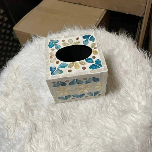 Mother of Pearl Tissue Box Cover – Handmade Decorative Square Tissue Holder