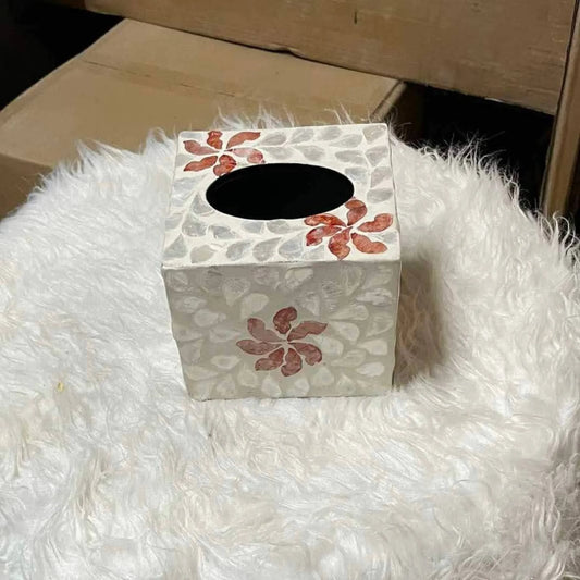 Floral Mother of Pearl Tissue Box Holder – Handmade Decorative Square Cover