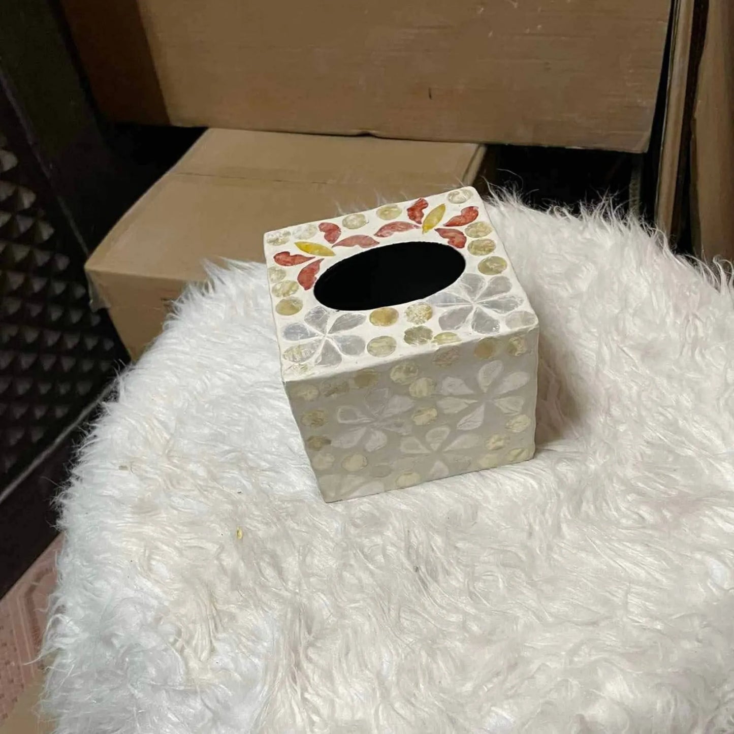 Decorative Mother of Pearl Tissue Box Cover – Handmade Square Tissue Holder