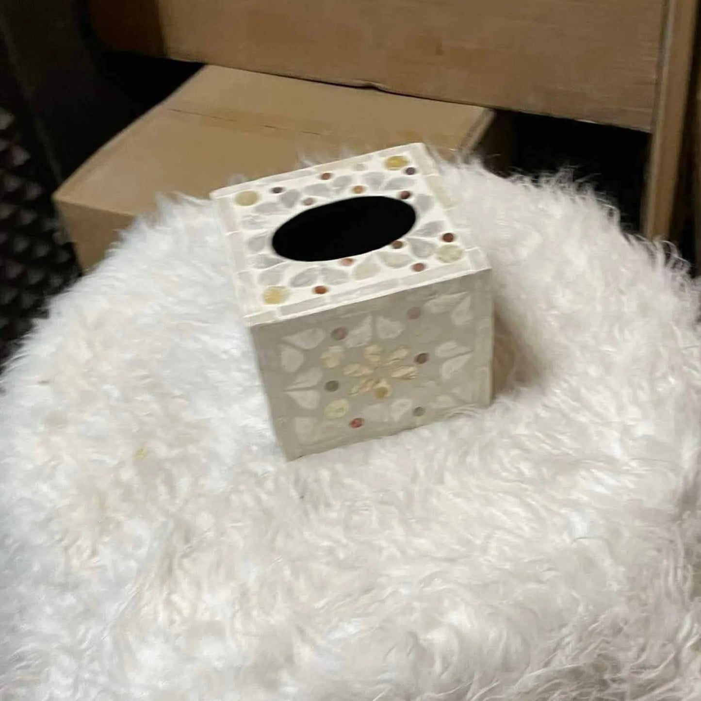 Handmade Mother of Pearl Tissue Box Holder – Decorative Square Tissue Cover