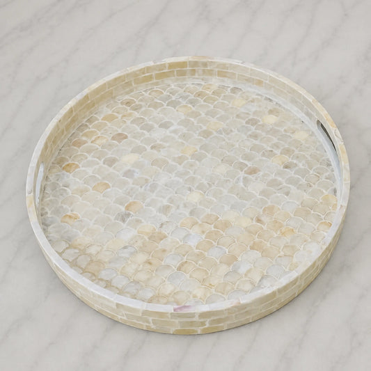 Mother of Pearl Round Tray – Handmade Fish Scale Shell Decorative Tray