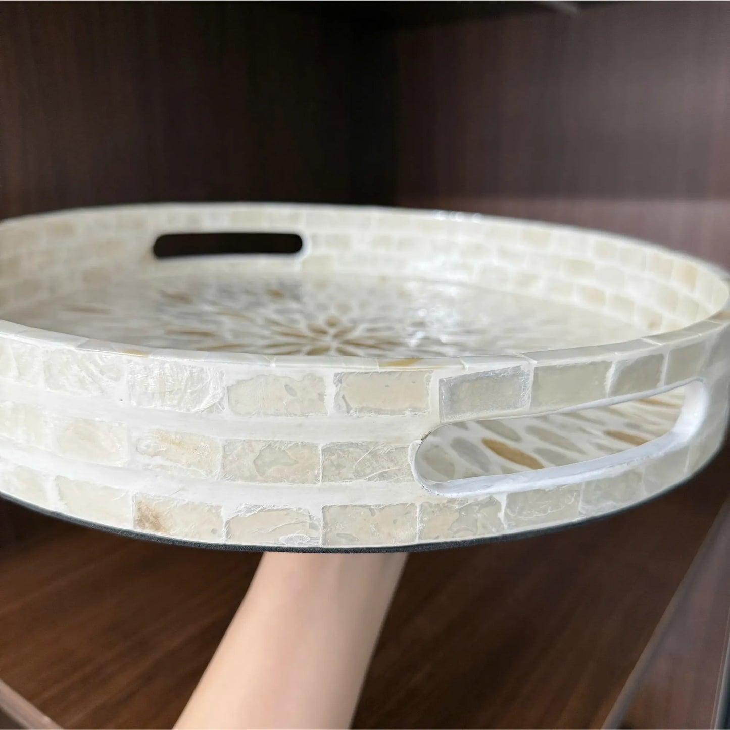Mother of Pearl Round Tray, Decorative Coffee Table Serving Tray