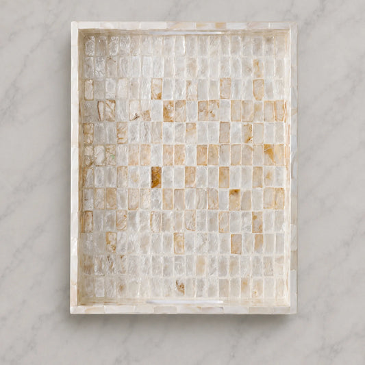 Handmade Mother of Pearl Mosaic Rectangle Tray – Elegant Coastal Home Decor