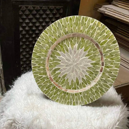 Green Mother of Pearl Decorative Plate – Handmade Coastal Wall Decor