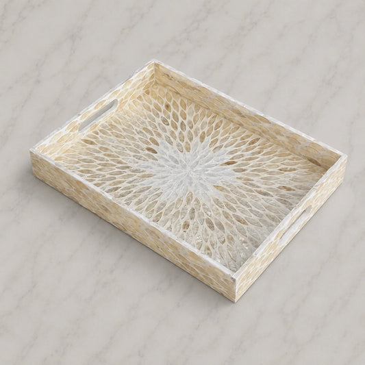 Mother of Pearl Rectangle Tray – Handmade Decorative Serving Tray for Coffee Table & Home Decor