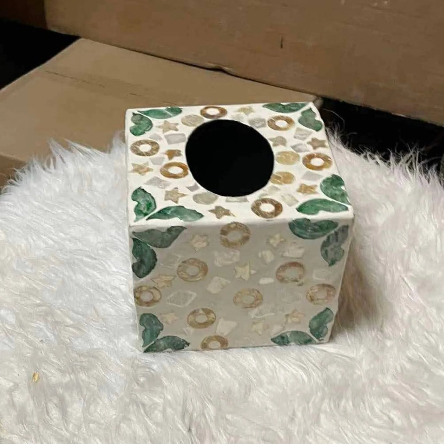 Coastal Mother of Pearl Tissue Box Cover – Handmade Square Tissue Holder