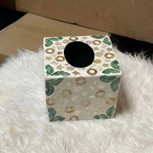 Coastal Mother of Pearl Tissue Box Cover – Handmade Square Tissue Holder