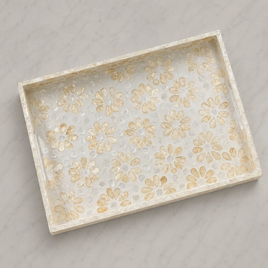 Mother of Pearl Rectangle Tray – Handmade Floral Decorative Serving Tray