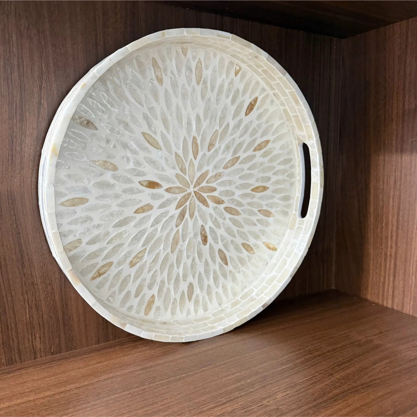 Mother of Pearl Round Tray, Decorative Coffee Table Serving Tray