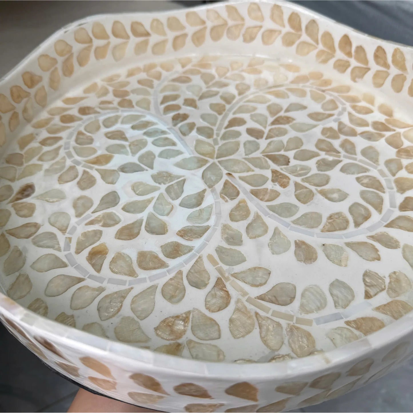Mother of Pearl Round Tray, Shell Inlay Decorative Serving Tray