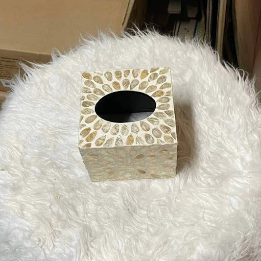Pearl Mosaic Tissue Box Cover – Handmade Decorative Square Holder