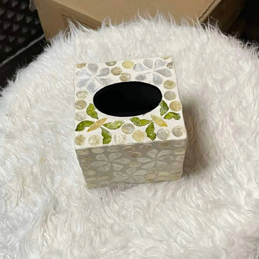Artisan Mother of Pearl Tissue Box Cover – Decorative Square Tissue Holder