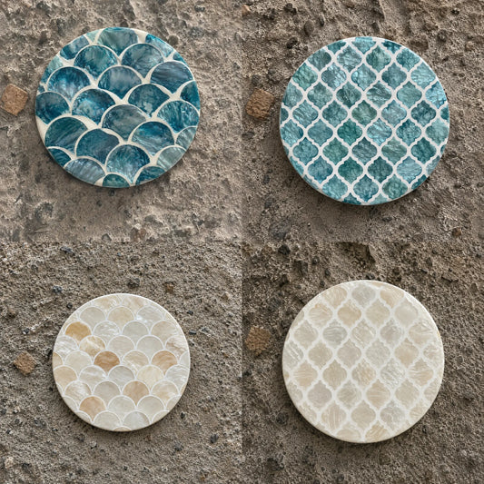 Mother of Pearl Coasters Set of 6 – Handmade Shell Inlay Coasters