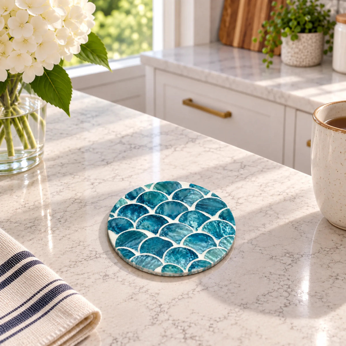 Mother of Pearl Coasters Set of 6 – Handmade Shell Inlay Coasters