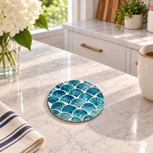 Mother of Pearl Coasters Set of 6 – Handmade Shell Inlay Coasters