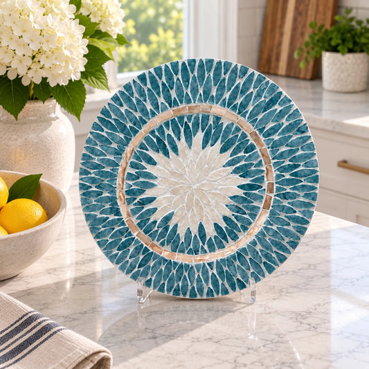 Blue Mother of Pearl Decorative Plate – Handmade Shell Inlay Decor