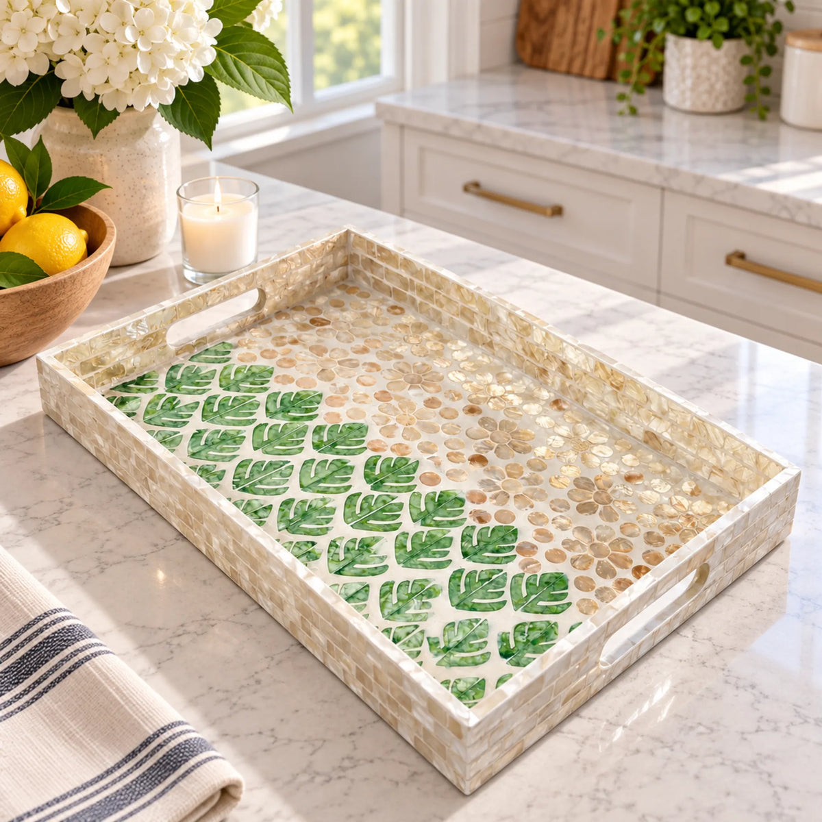 Mother of Pearl Rectangle Serving Tray – Handmade Shell Inlay Tray