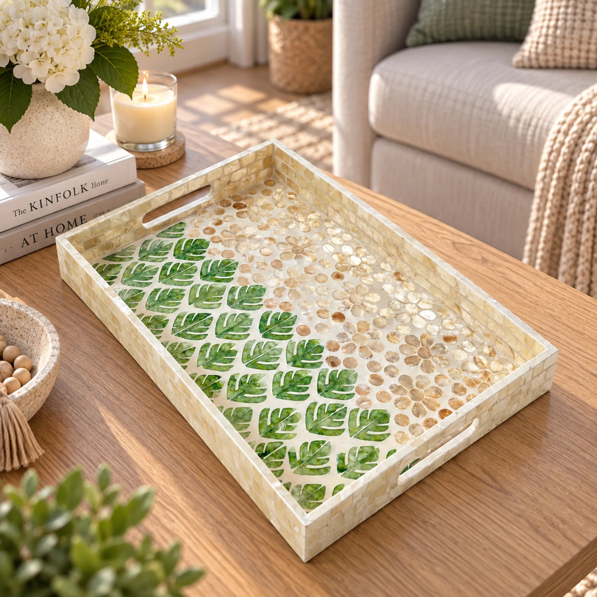 Mother of Pearl Rectangle Serving Tray – Handmade Shell Inlay Tray