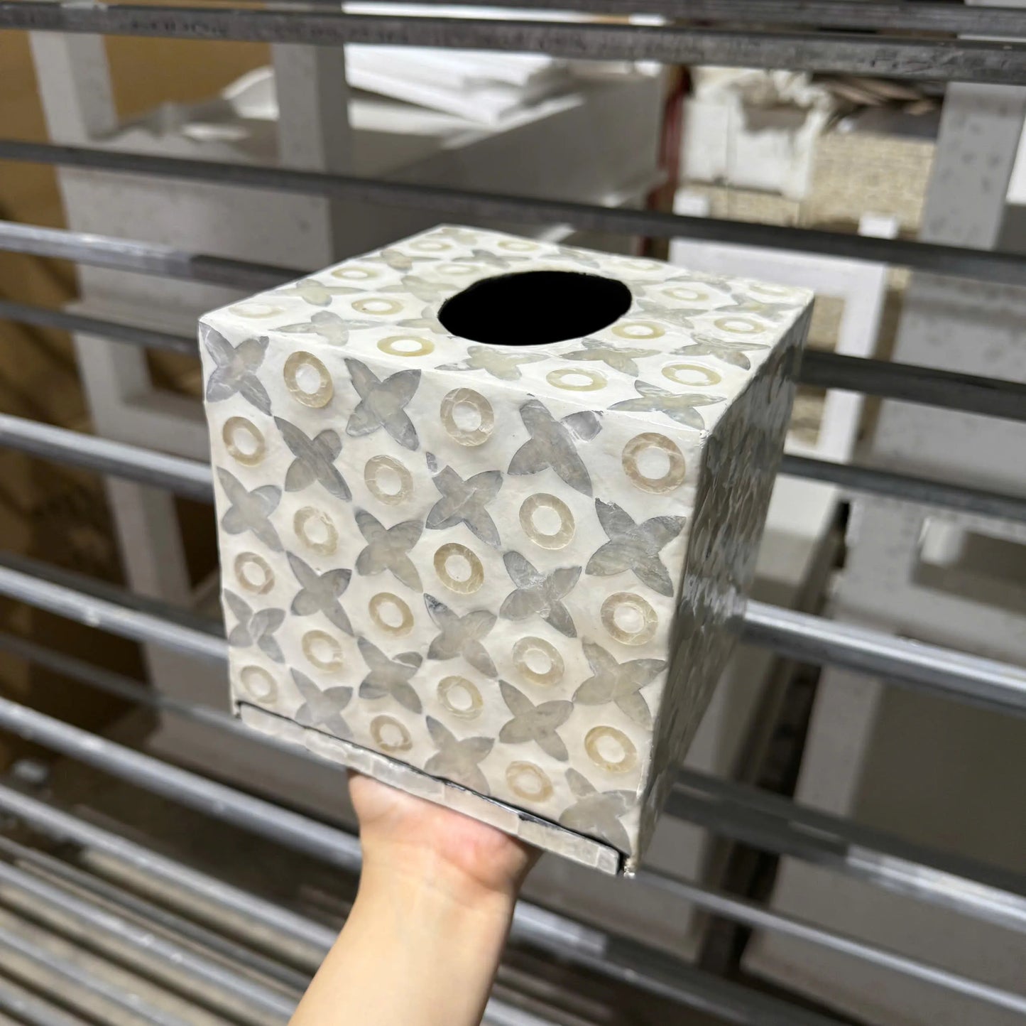 Floral Mother of Pearl Tissue Box Cover | Handmade Square Decorative Tissue Holder
