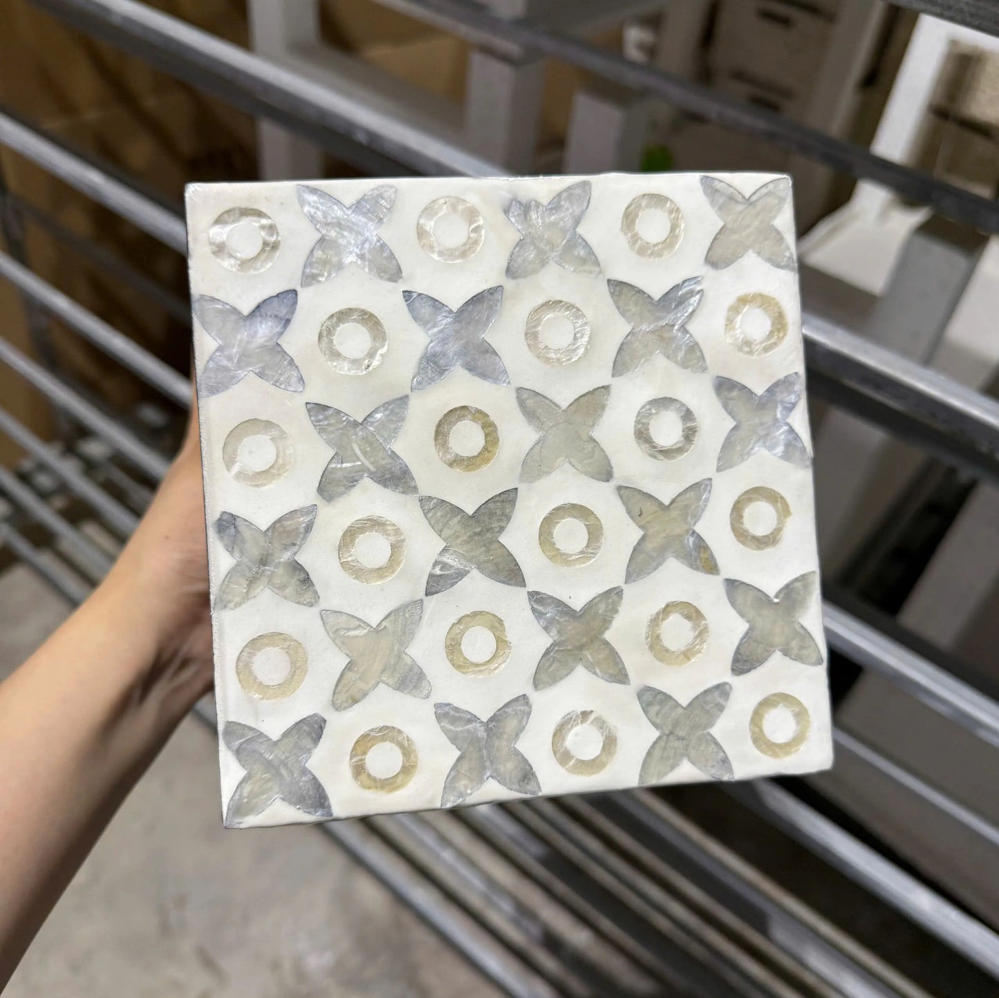 Floral Mother of Pearl Tissue Box Cover | Handmade Square Decorative Tissue Holder