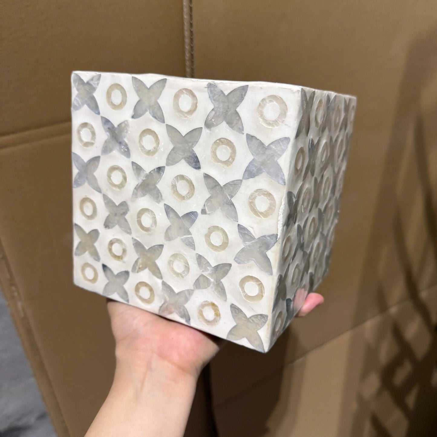 Floral Mother of Pearl Tissue Box Cover | Handmade Square Decorative Tissue Holder