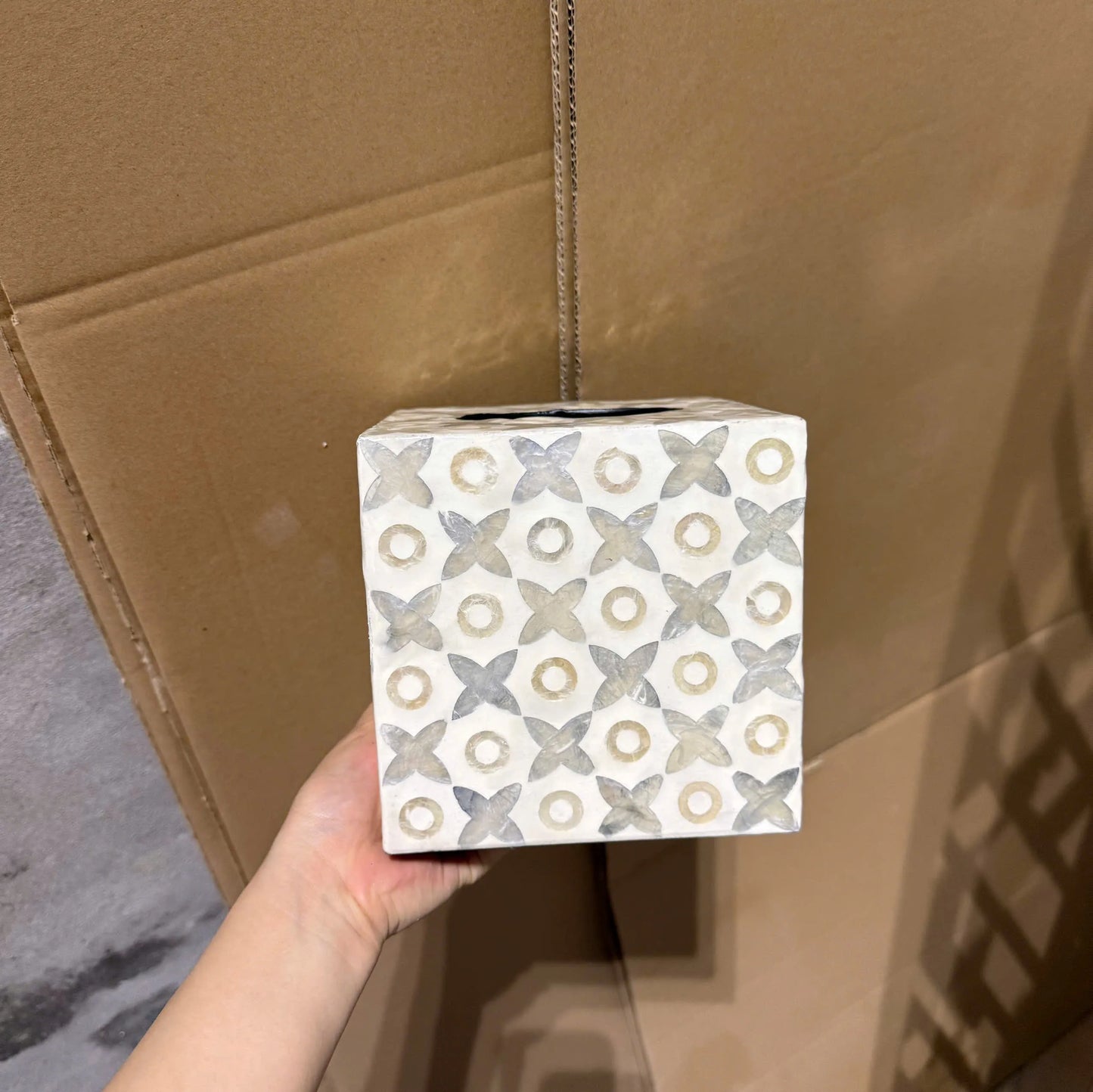 Floral Mother of Pearl Tissue Box Cover | Handmade Square Decorative Tissue Holder