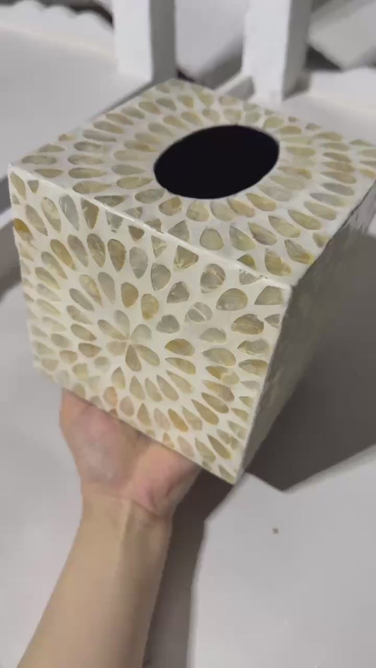 Pearl Mosaic Tissue Box Cover – Handmade Decorative Square Holder