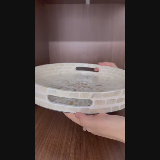 Mother of Pearl Round Tray, Decorative Coffee Table Serving Tray