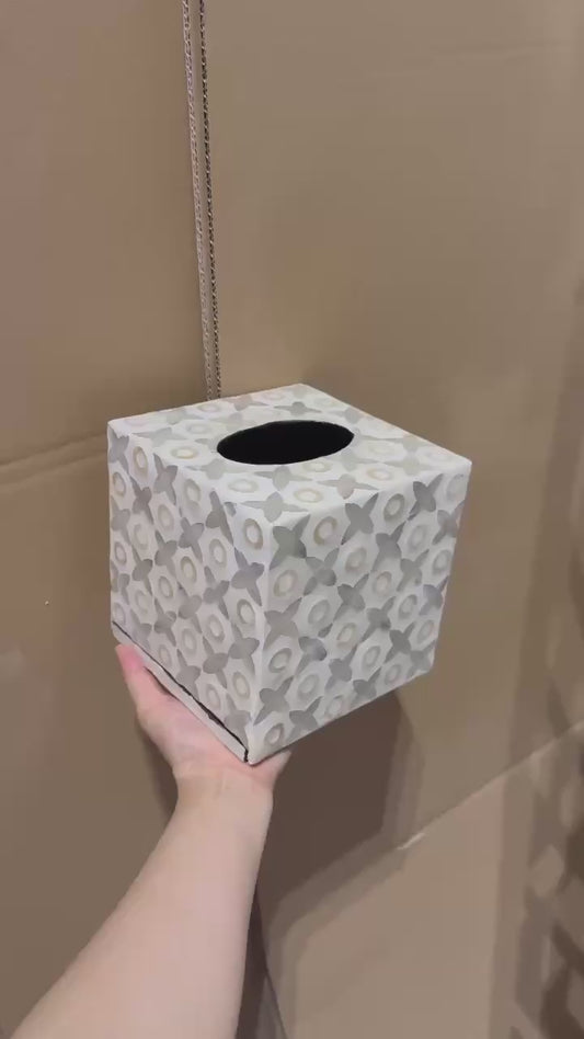 Floral Mother of Pearl Tissue Box Cover – Handmade Shell Inlay Tissue Holder