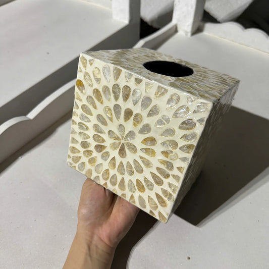Pearl Mosaic Tissue Box Cover – Handmade Decorative Square Holder