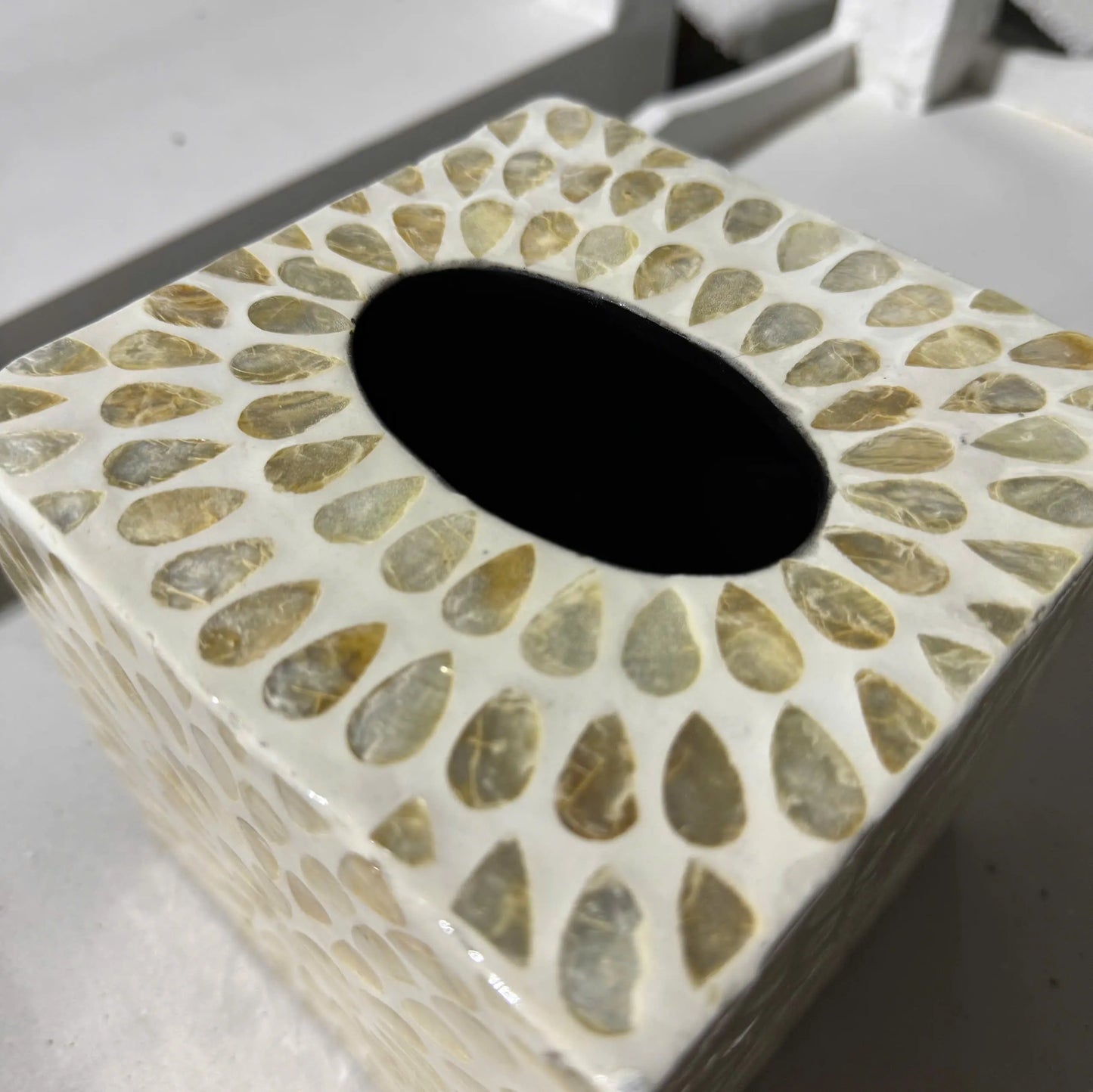 Pearl Mosaic Tissue Box Cover – Handmade Decorative Square Holder