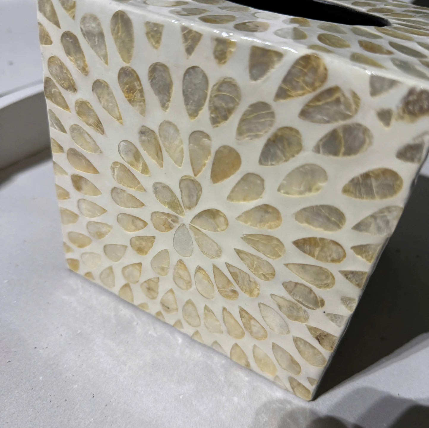 Pearl Mosaic Tissue Box Cover – Handmade Decorative Square Holder