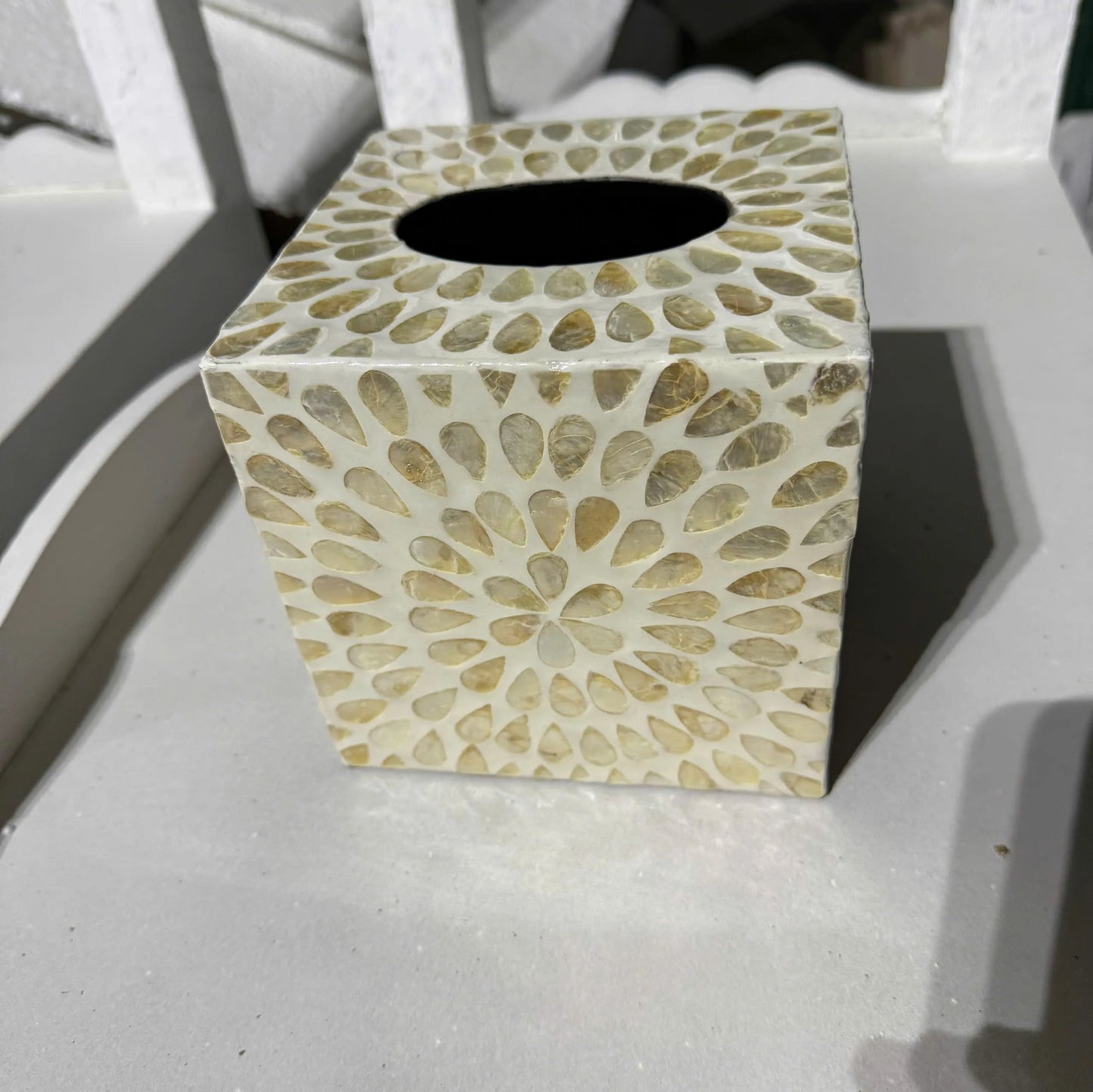 Pearl Mosaic Tissue Box Cover – Handmade Decorative Square Holder