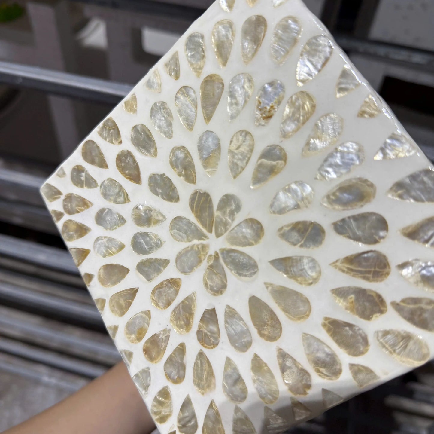 Pearl Mosaic Tissue Box Cover – Handmade Decorative Square Holder