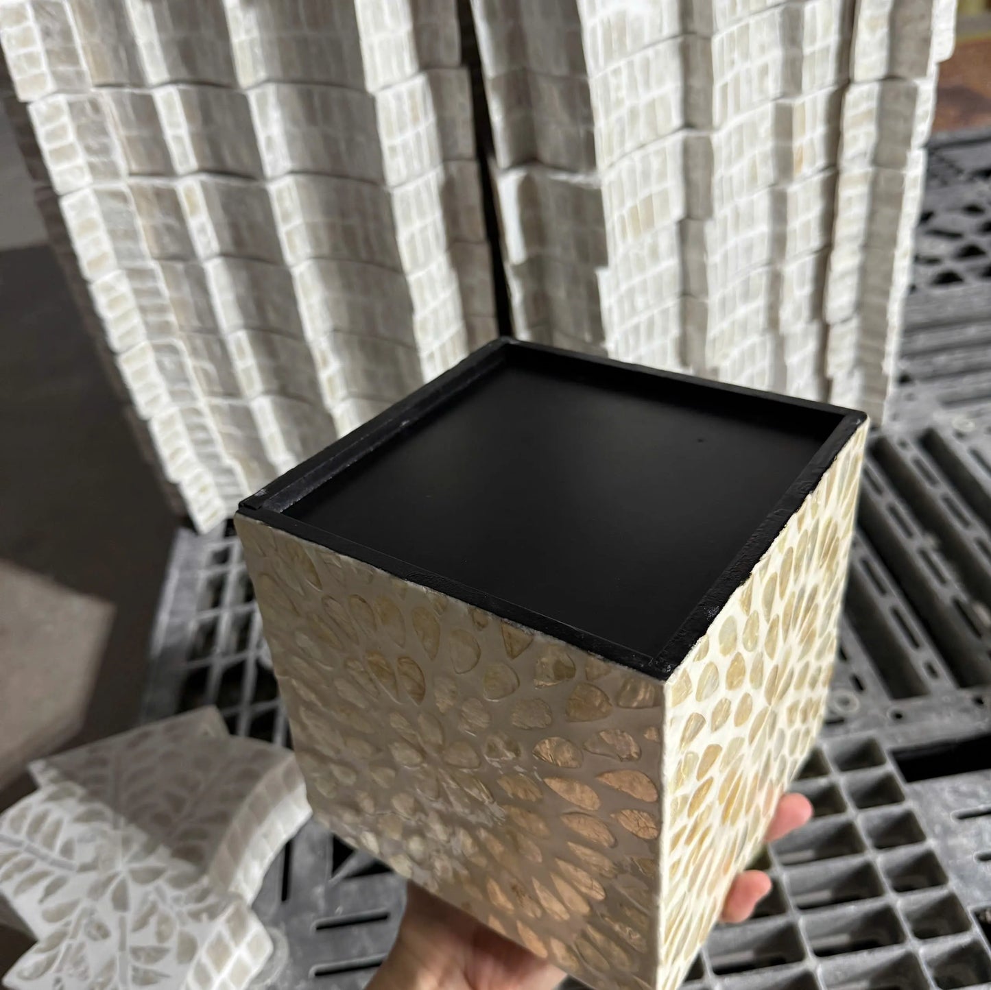 Pearl Mosaic Tissue Box Cover – Handmade Decorative Square Holder
