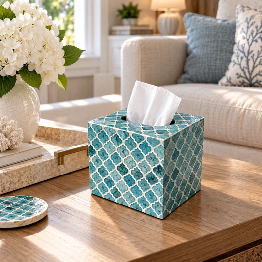 Mother of Pearl Tissue Box Cover: A Handcrafted Accent for Coastal Home Decor