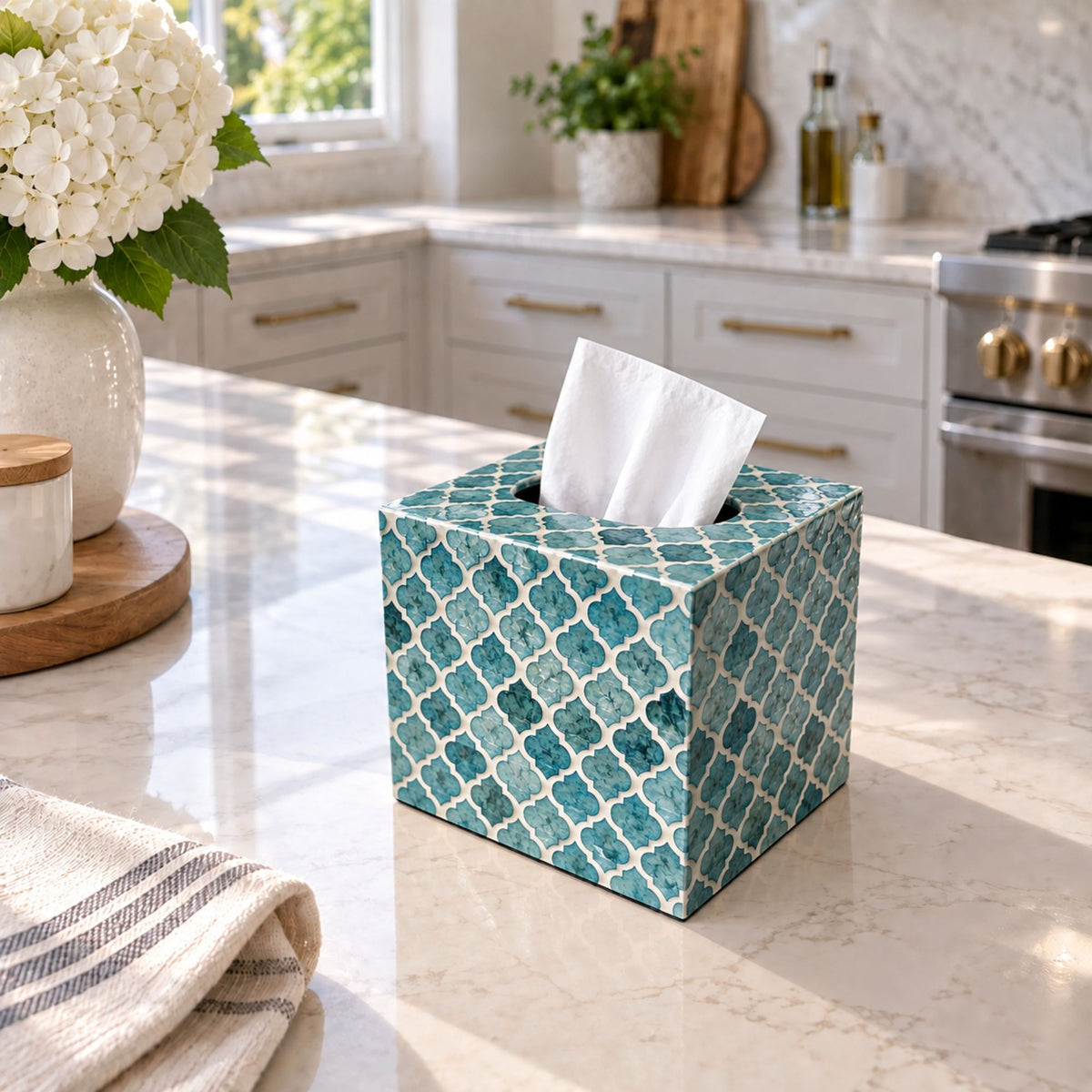 Mother of Pearl Tissue Box Cover: A Handcrafted Accent for Coastal Home Decor