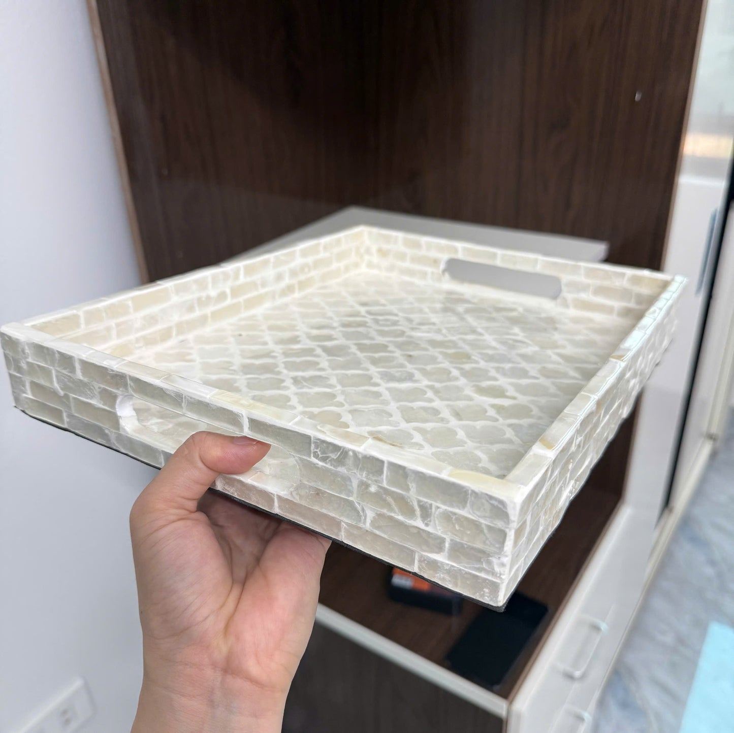Mother of Pearl Rectangle Tray, Handmade Shell Inlay Serving Tray, Luxury Home Decor