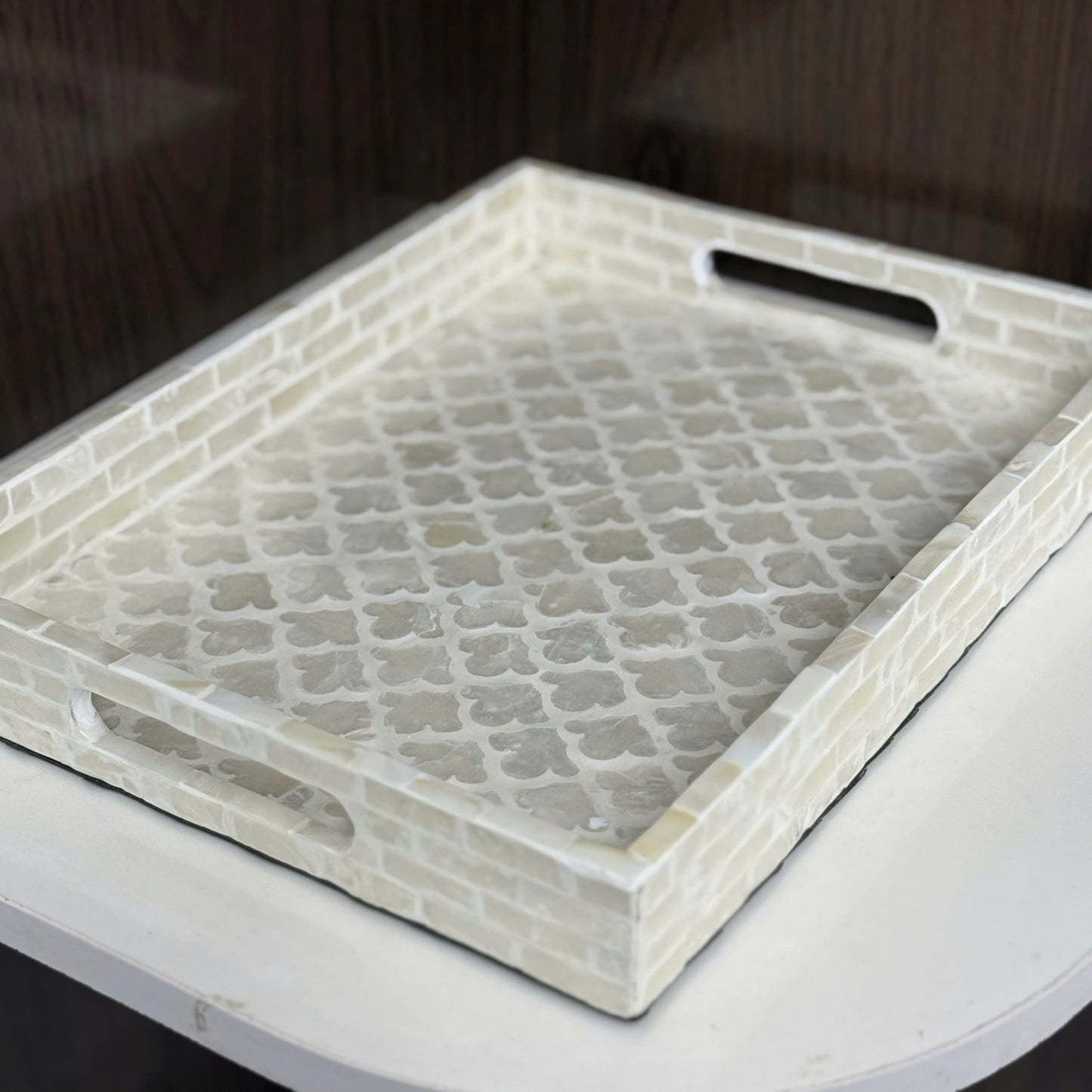 Mother of Pearl Rectangle Tray, Handmade Shell Inlay Serving Tray, Luxury Home Decor