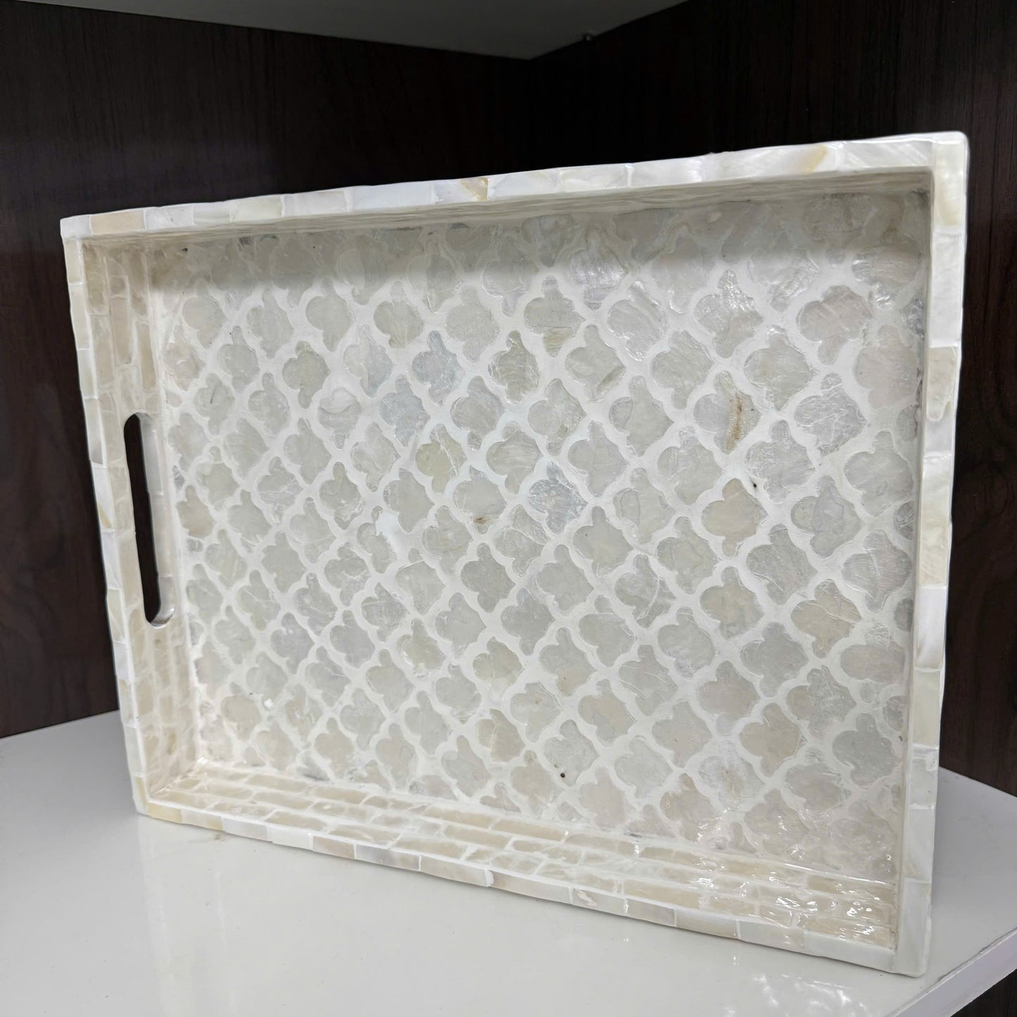 Mother of Pearl Rectangle Tray, Handmade Shell Inlay Serving Tray, Luxury Home Decor